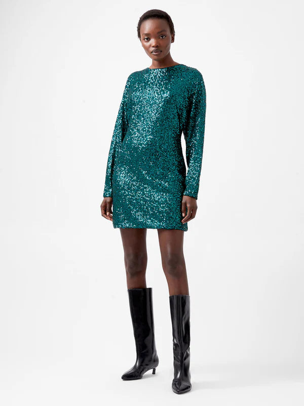 French Connection Elena Sequin Bow Back Dress-Forest-71XOZ