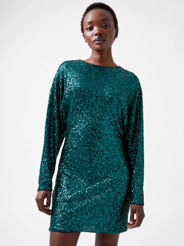 French Connection Elena Sequin Bow Back Dress-Forest-71XOZ