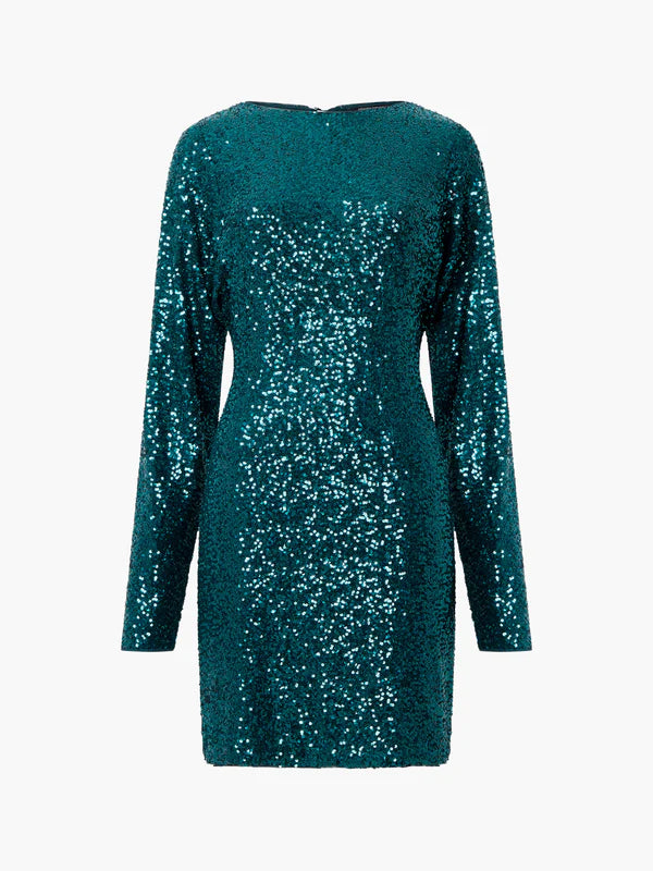 French Connection Elena Sequin Bow Back Dress-Forest-71XOZ