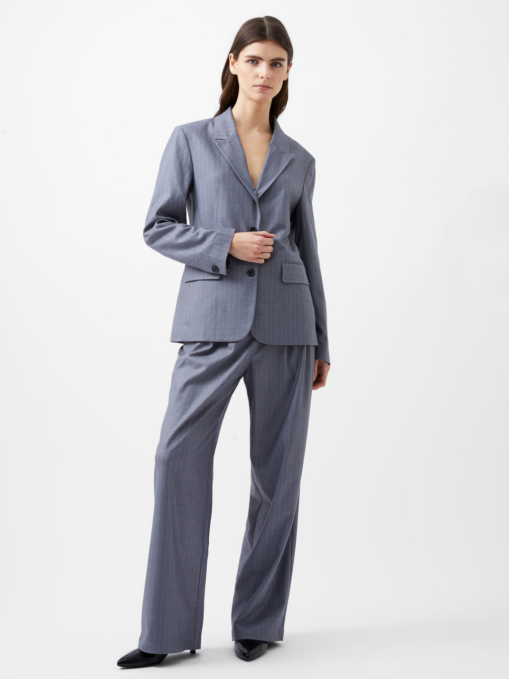 french connection fiorella pin stripe blazer grey evalucia boutique perth scotland