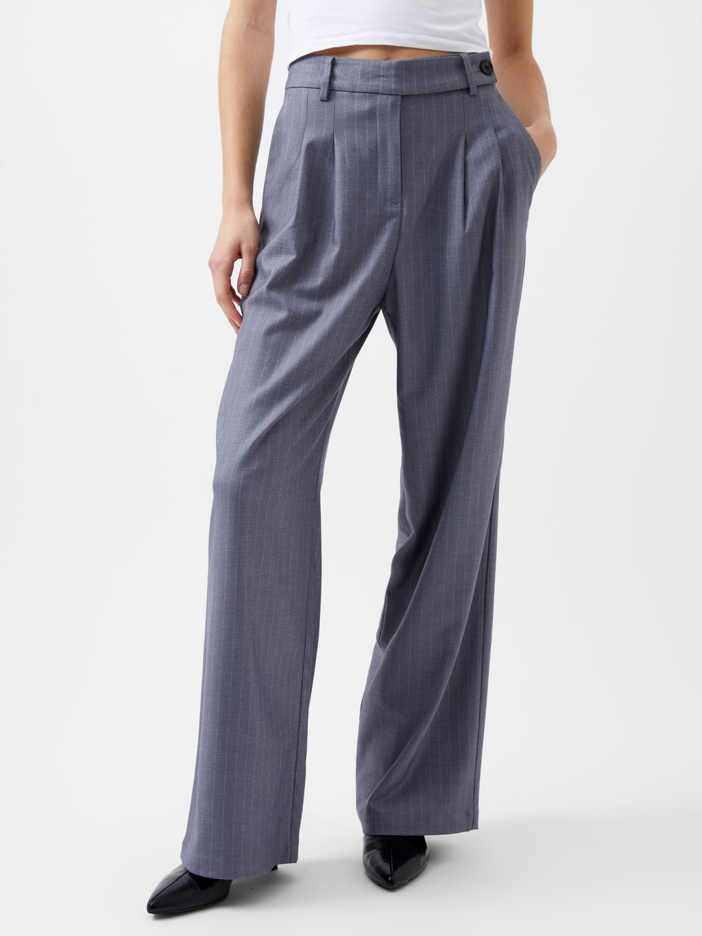 French Connection Fiorella Pin Stripe Trousers-Grey-74XAW