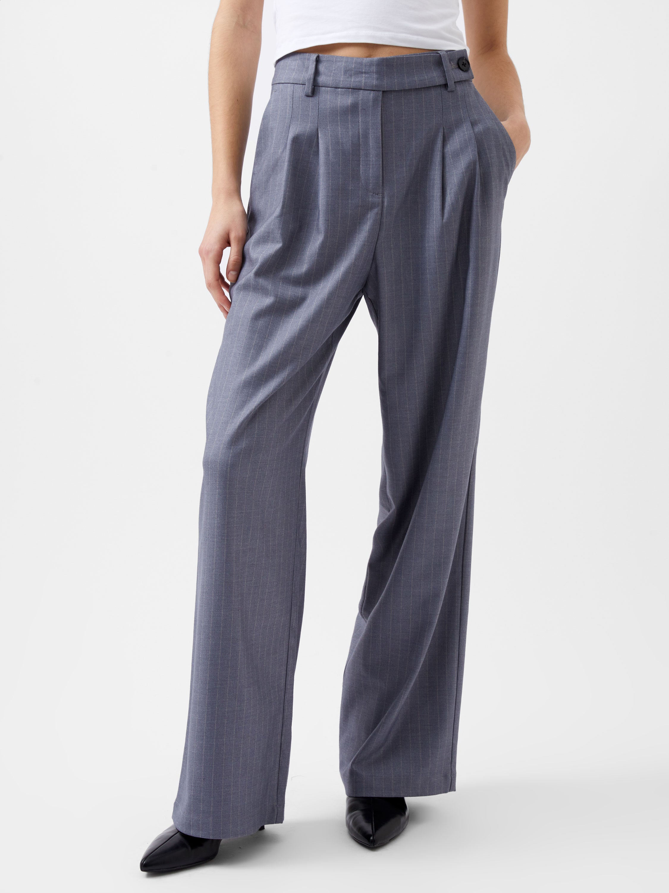 French Connection Fiorella Pin Stripe Trousers-Grey-74XAW