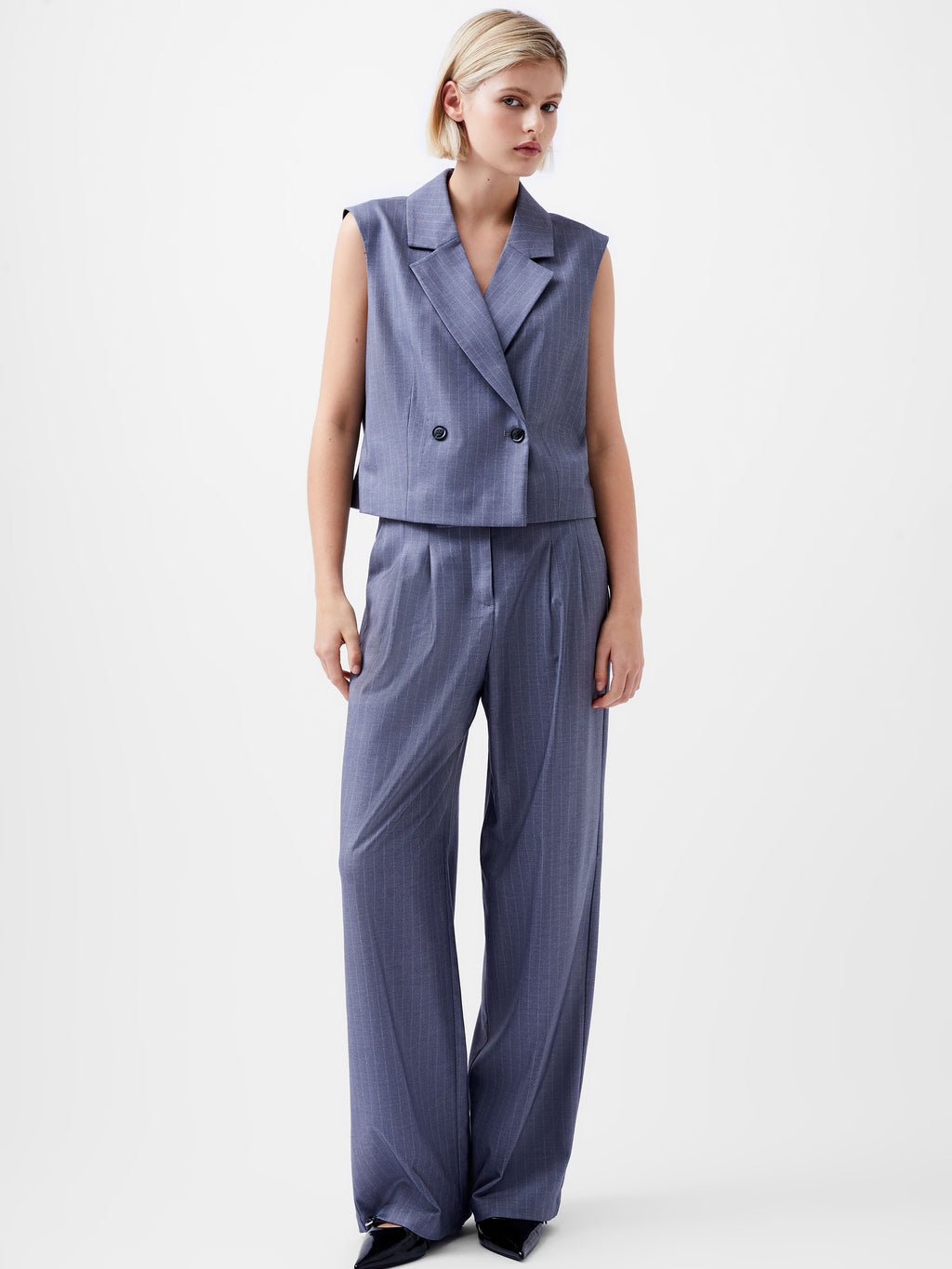 french connection fiorella pin stripe waistcoat grey evalucia boutique perth scotland