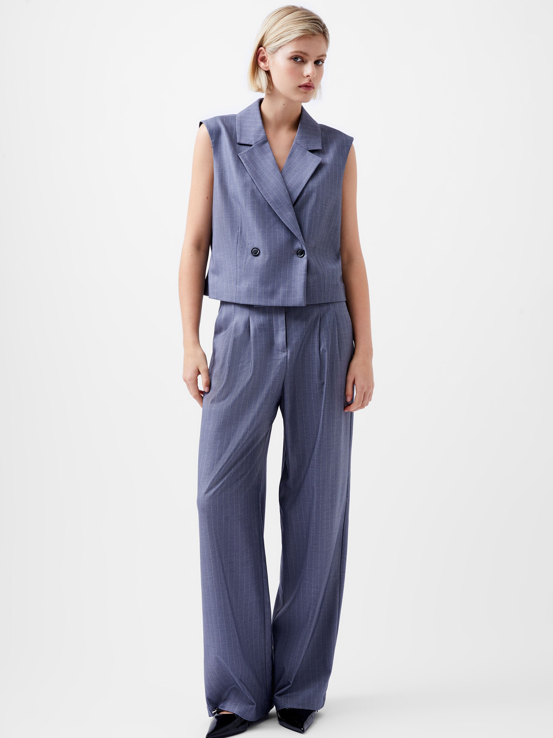 french connection fiorella pin stripe waistcoat grey evalucia boutique perth scotland