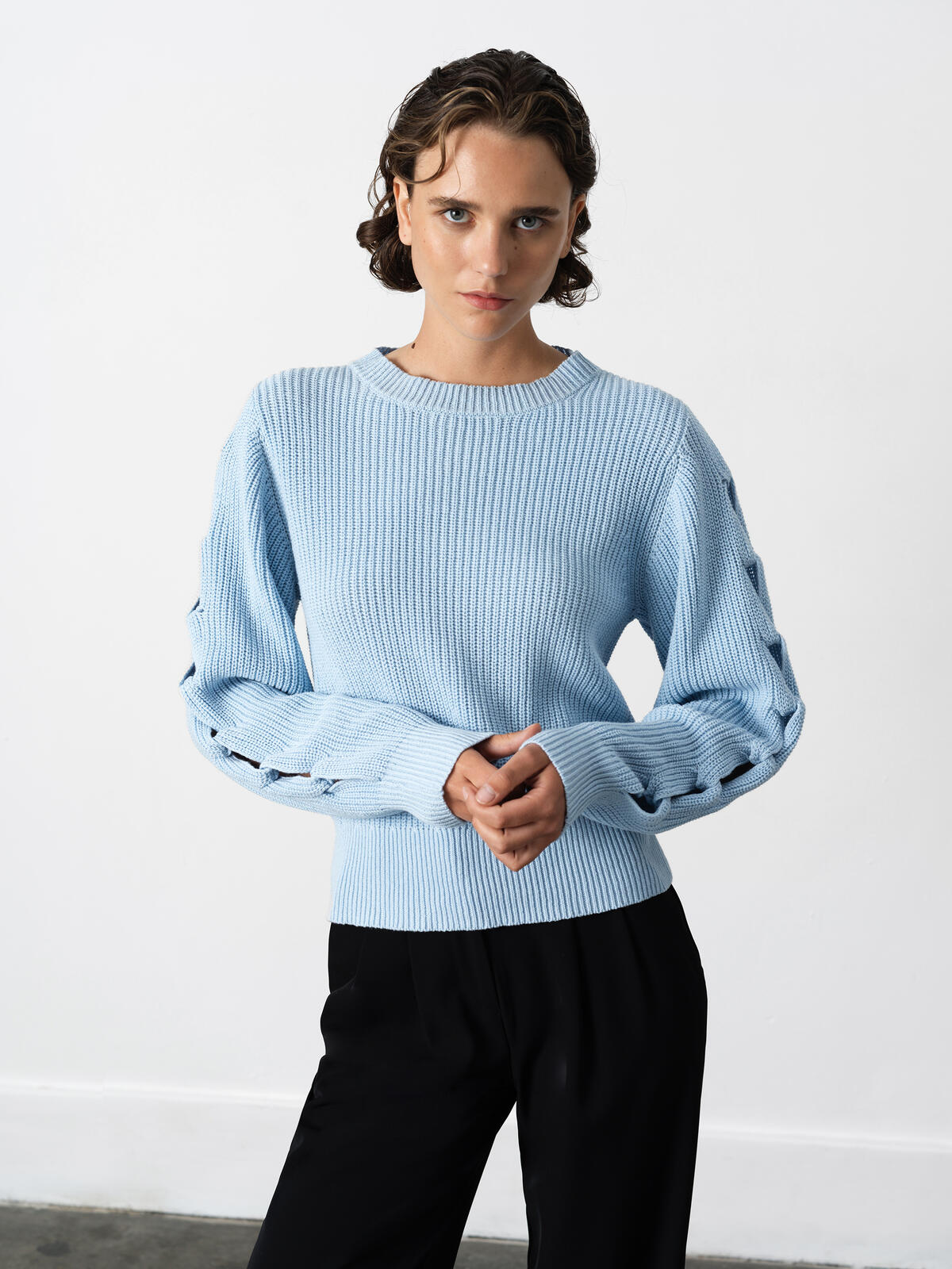 French Connection Glinda Braid Jumper in Arctic Blue - 78ZAO