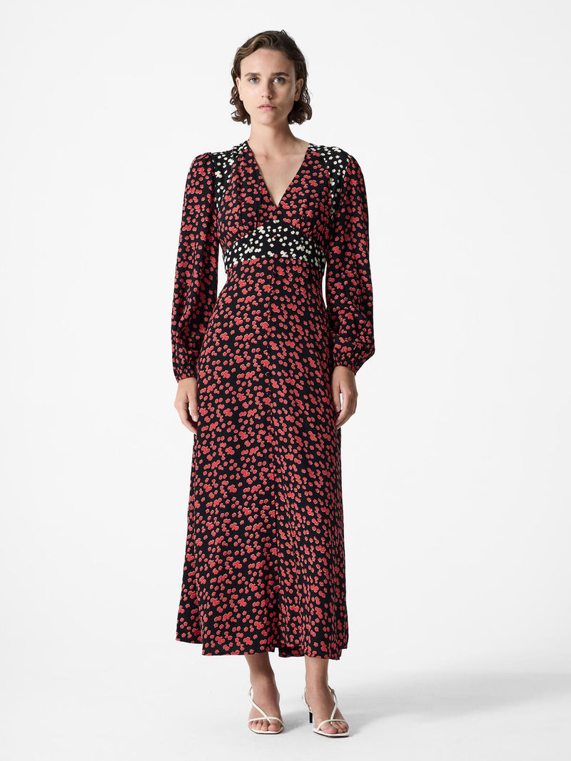 French Connection Harriet Delphine Midi Dress in Brick Multi - 71ZBM