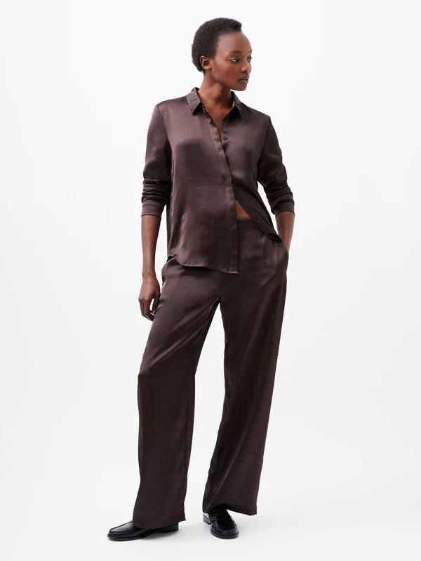 French Connection Irina Satin Trousers-Chocolate Ganache-74XBI