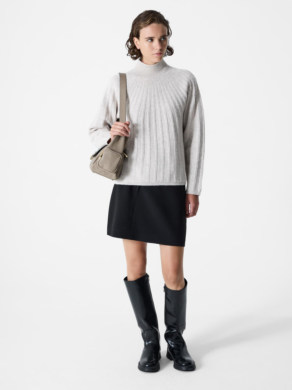 French Connection Kezia Grown on Knit Jumper in Pebble Neutral - 78ZAC