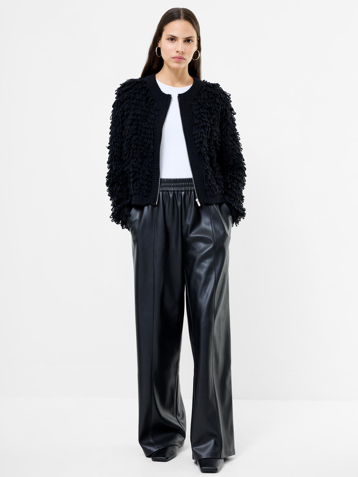 French Connection Mali Looped Fringe Knit Jacket in Black - 78ZBU