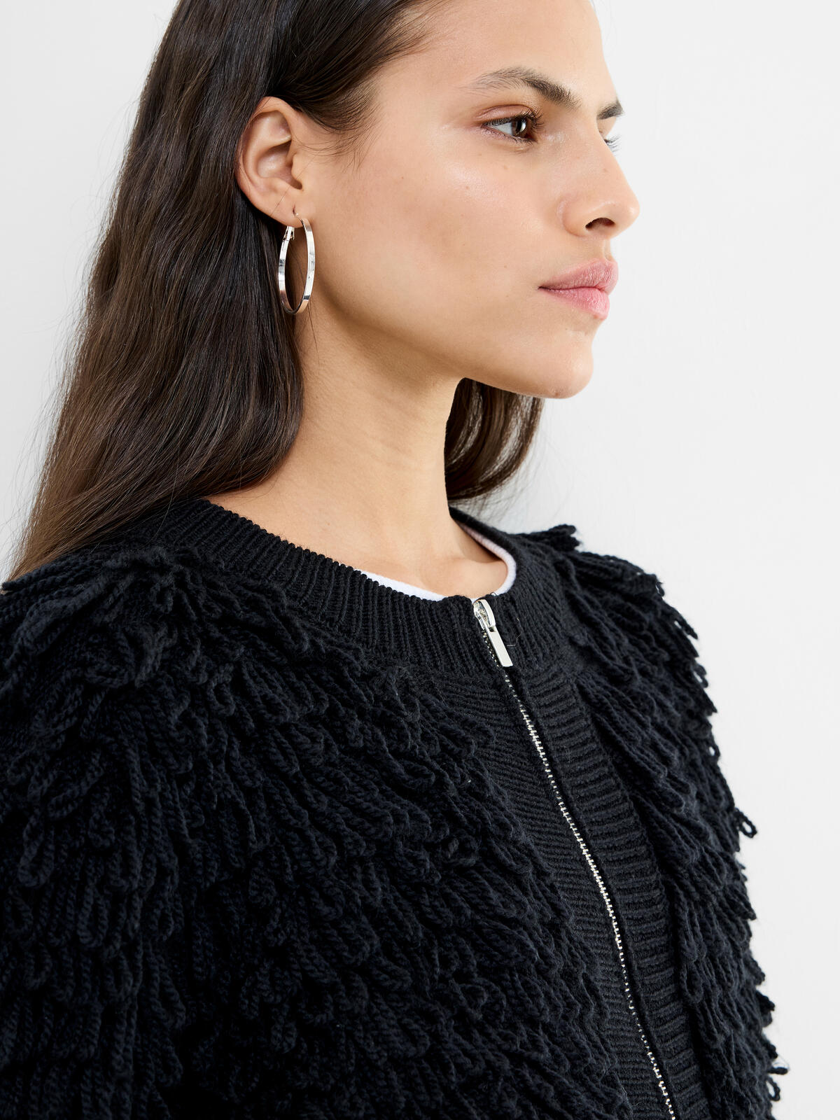 French Connection Mali Looped Fringe Knit Jacket in Black - 78ZBU