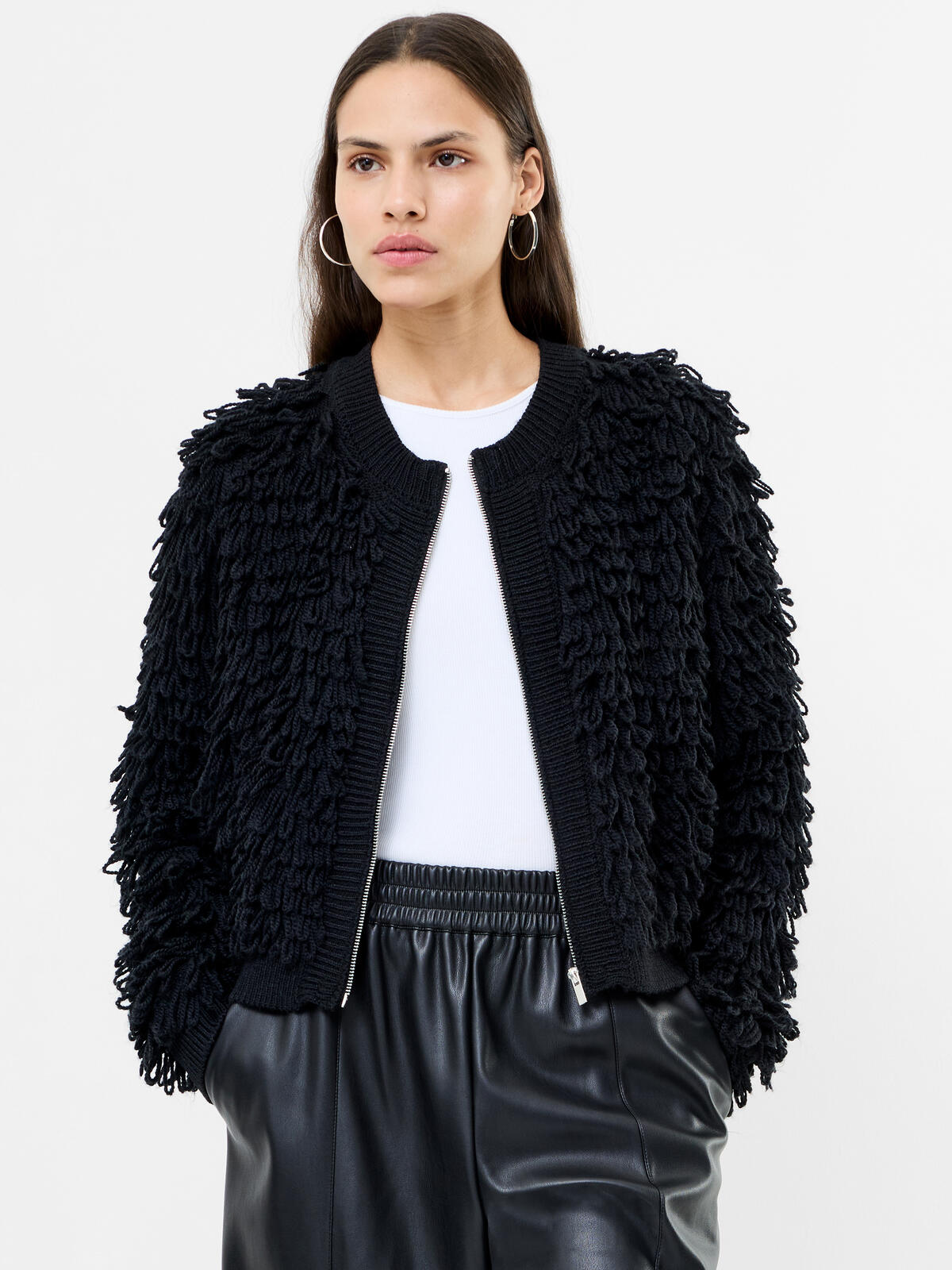French Connection Mali Looped Fringe Knit Jacket in Black - 78ZBU