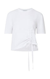 French Connection Rallie Cotton Ruched T Shirt-Linen White-76QZA