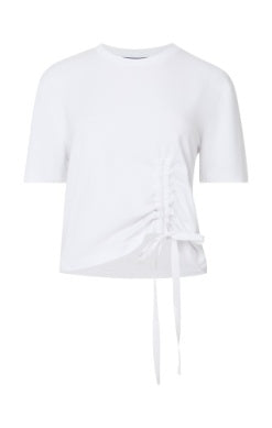 French Connection Rallie Cotton Ruched T Shirt-Linen White-76QZA