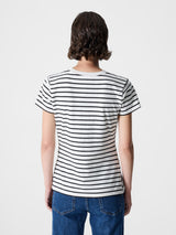 French Connection Rallie Rouched Side Tee in Linen White & Black Stripes - 76ZAD