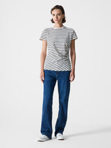 French Connection, Rallie Rouched Side T-Shirt, Black & White Stripes, Short Sleeved T-Shirt, EvaLucia Boutique, Perth, Scotland
