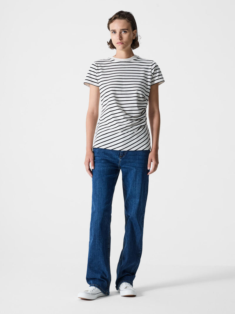French Connection, Rallie Rouched Side T-Shirt, Black & White Stripes, Short Sleeved T-Shirt, EvaLucia Boutique, Perth, Scotland
