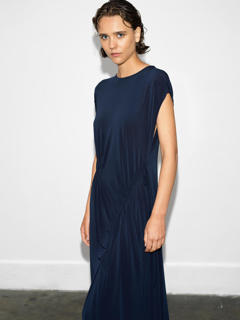French Connection Samira Jersey Gathered Midi Dress in Navy - 71ZAZ