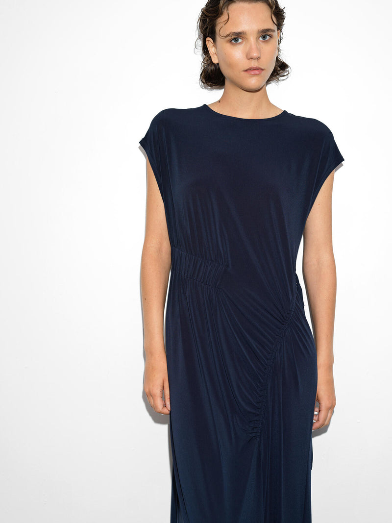 French Connection Samira Jersey Gathered Midi Dress in Navy - 71ZAZ