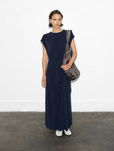 French Connection Samira Jersey Gathered Midi Dress in Navy - 71ZAZ