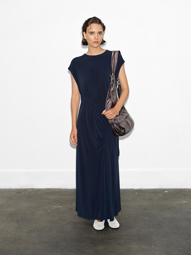 French Connection Samira Jersey Gathered Midi Dress in Navy - 71ZAZ