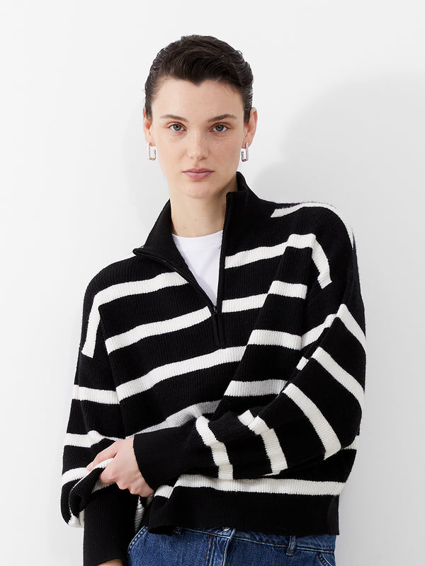 french connection vhari half zip jumper black einter white stripes evalucia boutique perth scotland