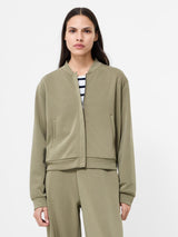 French Connection Wren Long Sleeved Zip Through Bomber in Washed Khaki - 75DZR