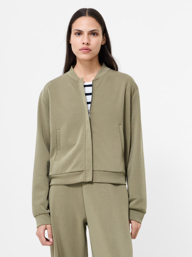 French Connection Wren Long Sleeved Zip Through Bomber in Washed Khaki - 75DZR
