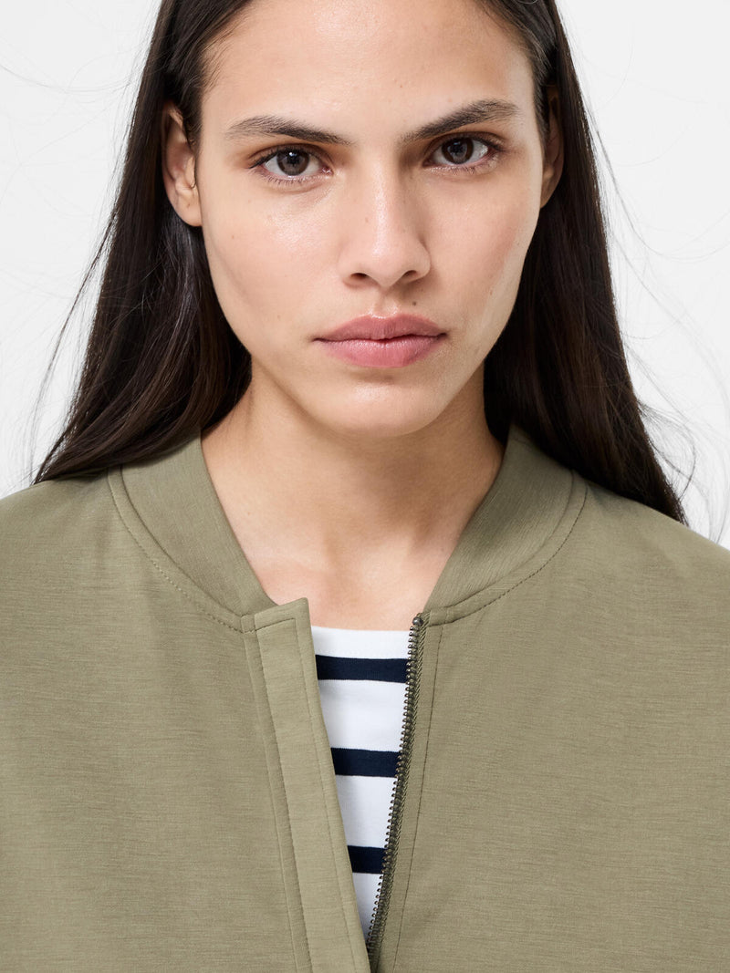 French Connection Wren Long Sleeved Zip Through Bomber in Washed Khaki - 75DZR