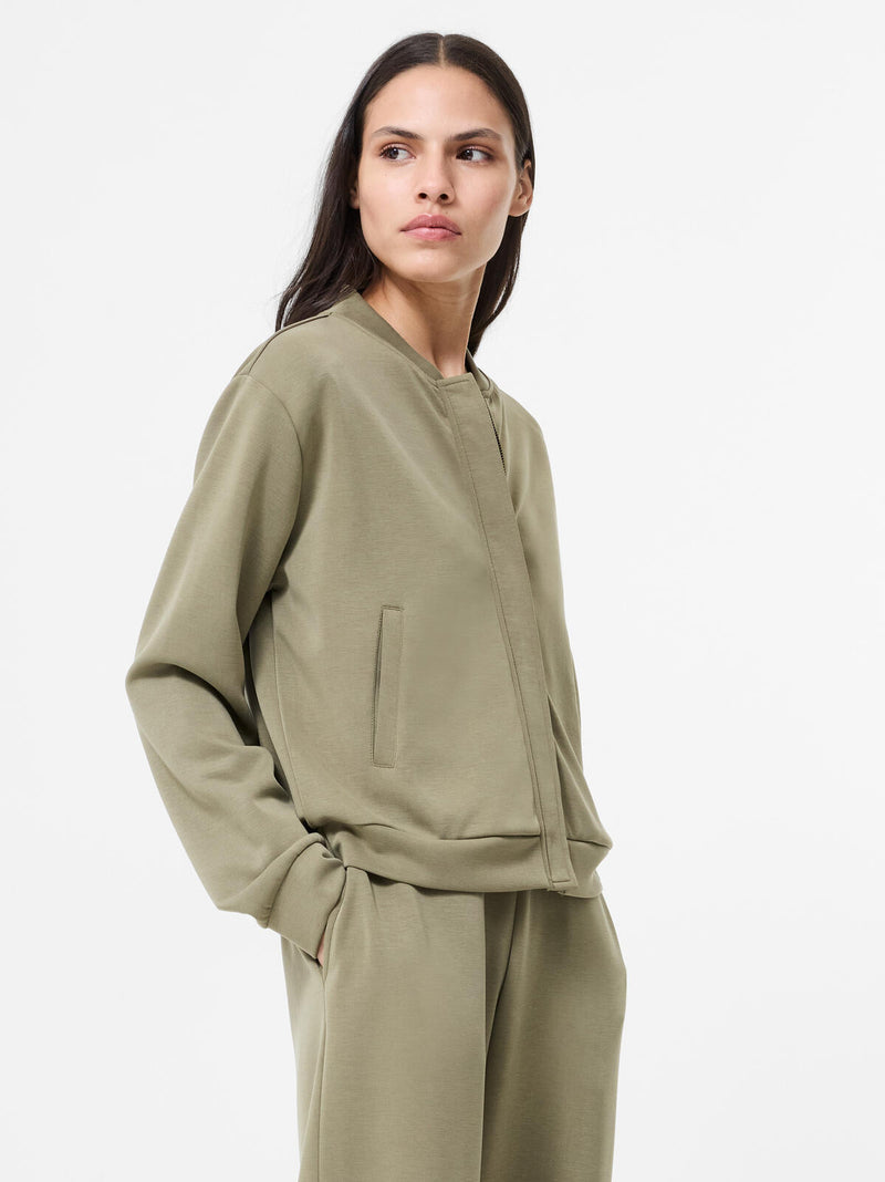 French Connection Wren Long Sleeved Zip Through Bomber in Washed Khaki - 75DZR