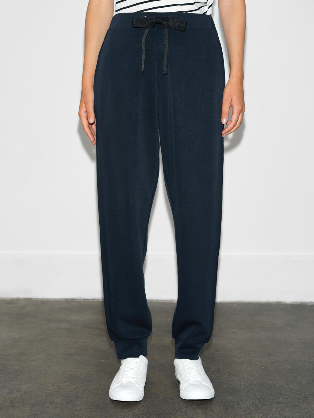 French Connection Wren Side Trim Tie Waist Trousers in Navy Black - 74RZL