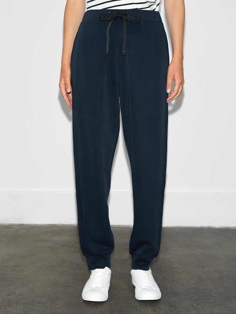French Connection Wren Side Trim Tie Waist Trousers in Navy Black - 74RZL