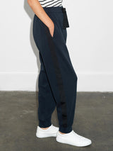 French Connection Wren Side Trim Tie Waist Trousers in Navy Black - 74RZL