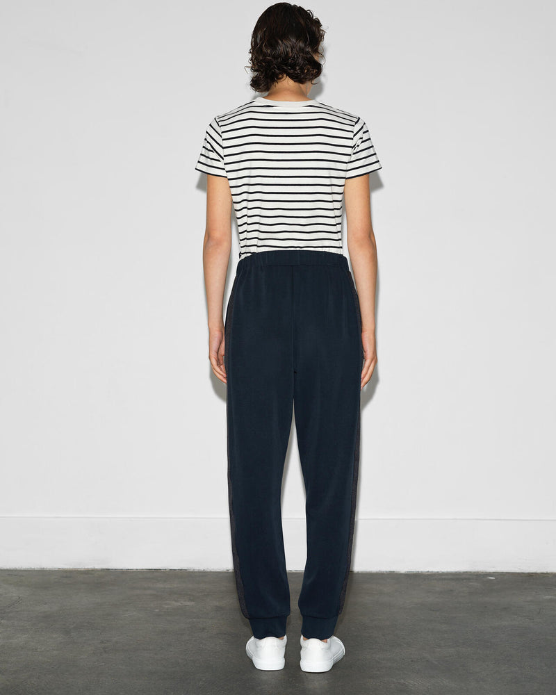 French Connection Wren Side Trim Tie Waist Trousers in Navy Black - 74RZL