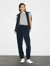 French Connection Wren Side Trim Tie Waist Trousers in Navy Black - 74RZL