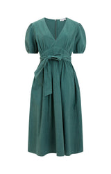 Great Plains Crinkle Cotton V Neck Dress-Tropical Green-J1WAA