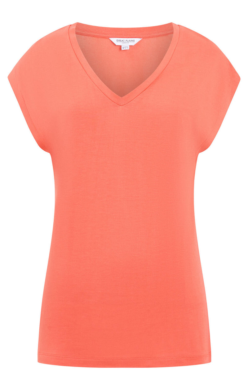 Great Plains Soft Touch Jersey V Neck Top-Hot Coral-J6WAL