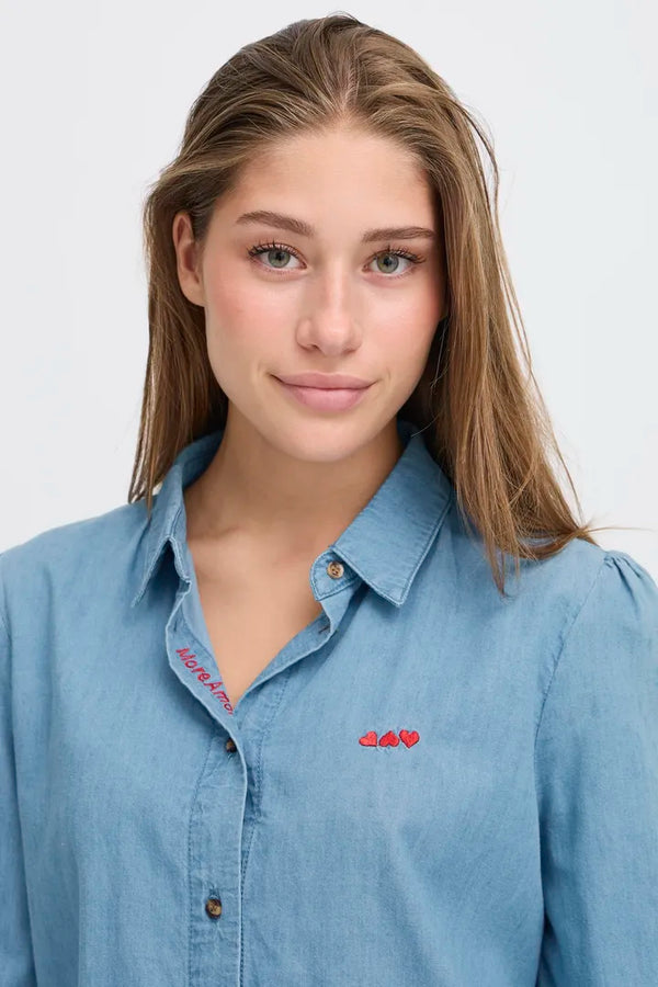 ICHI Barcy Long Sleeve Denim Shirt in Light Blue - 20124454