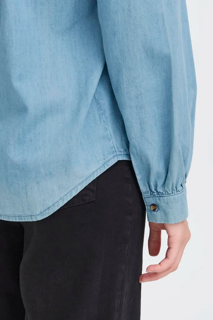 ICHI Barcy Long Sleeve Denim Shirt in Light Blue - 20124454