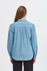 ICHI Barcy Long Sleeve Denim Shirt in Light Blue - 20124454