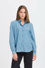 ICHI Barcy Long Sleeve Denim Shirt in Light Blue - 20124454