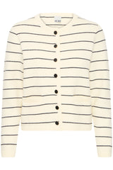 Ichi Besila Cardigan, Striped, Black Stripes, White, Almond Milk, EvaLucia Boutique Perth, Scotland