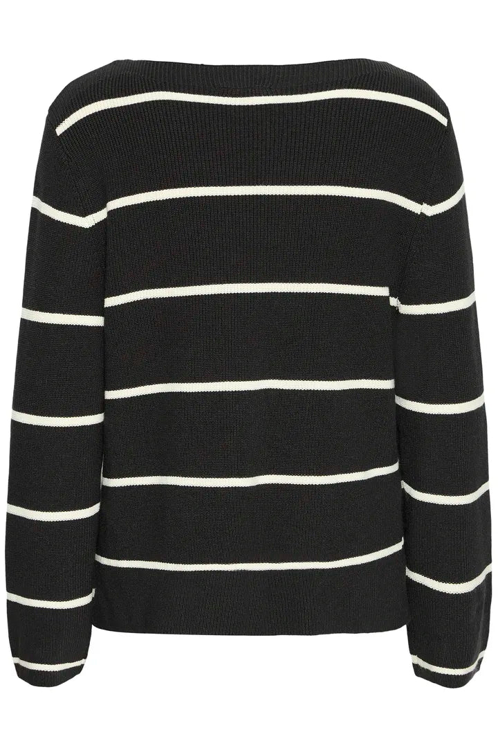 ICHI Boston Long Sleeve Pullover in Back with Birch Stripes - 20121505