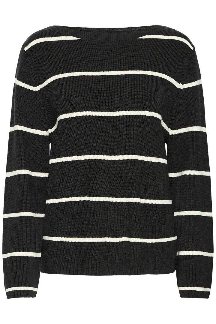 ICHI Boston Long Sleeve Pullover in Back with Birch Stripes - 20121505