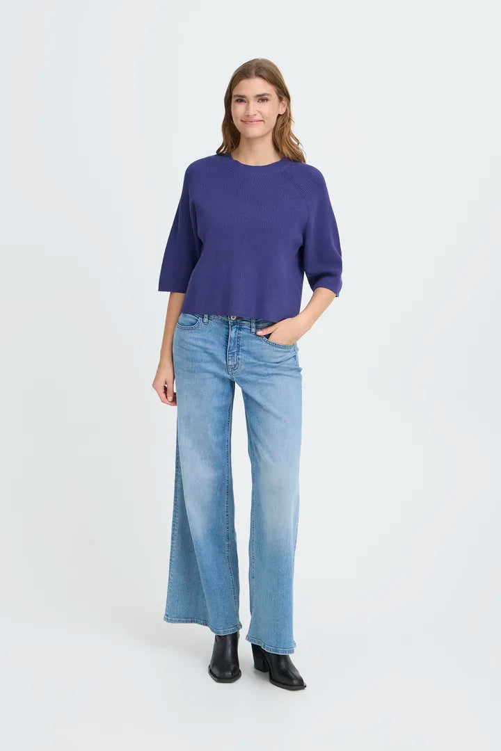 ICHI Boston Mid Sleeve Pullover in Blueprint - 20121036