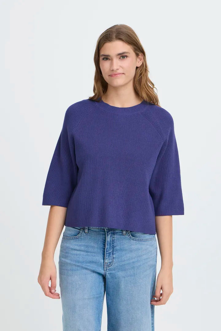 ICHI Boston Mid Sleeve Pullover in Blueprint - 20121036