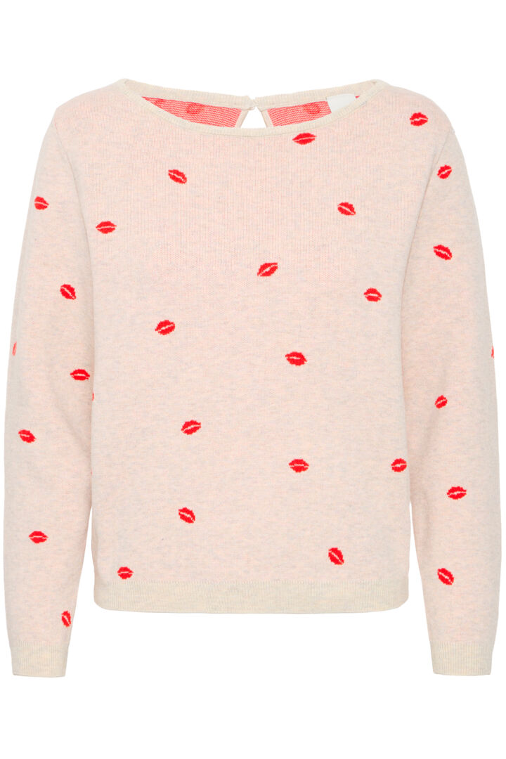 Ichi Brielle Long Sleeved Jumper, Oatmeal Melange, Patterned, EvaLucia Boutique, Perth, Scotand