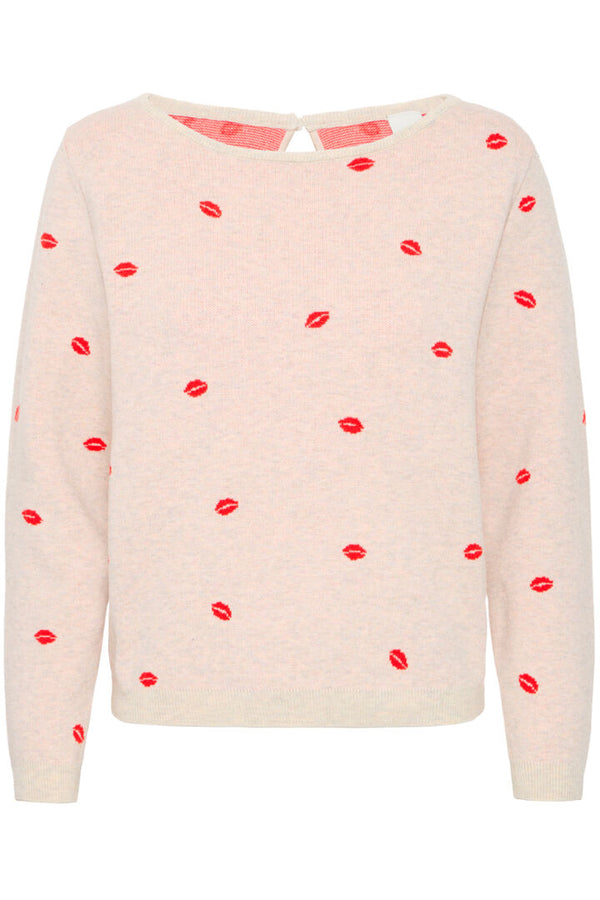 Ichi Brielle Long Sleeved Jumper, Oatmeal Melange, Patterned, EvaLucia Boutique, Perth, Scotand