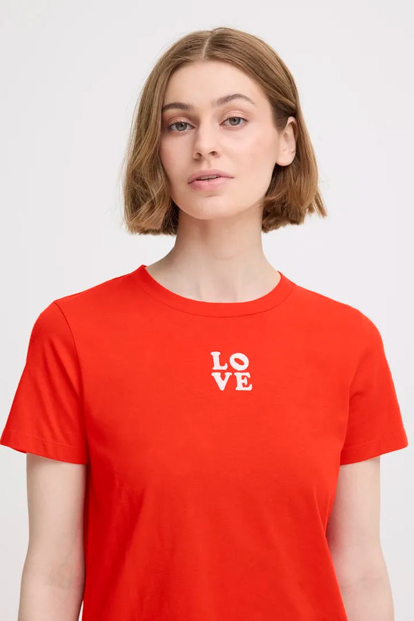 ICHI Camino Short Sleeved T-Shirt in Fiery Red - 20124245