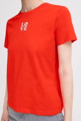 ICHI Camino Short Sleeved T-Shirt in Fiery Red - 20124245