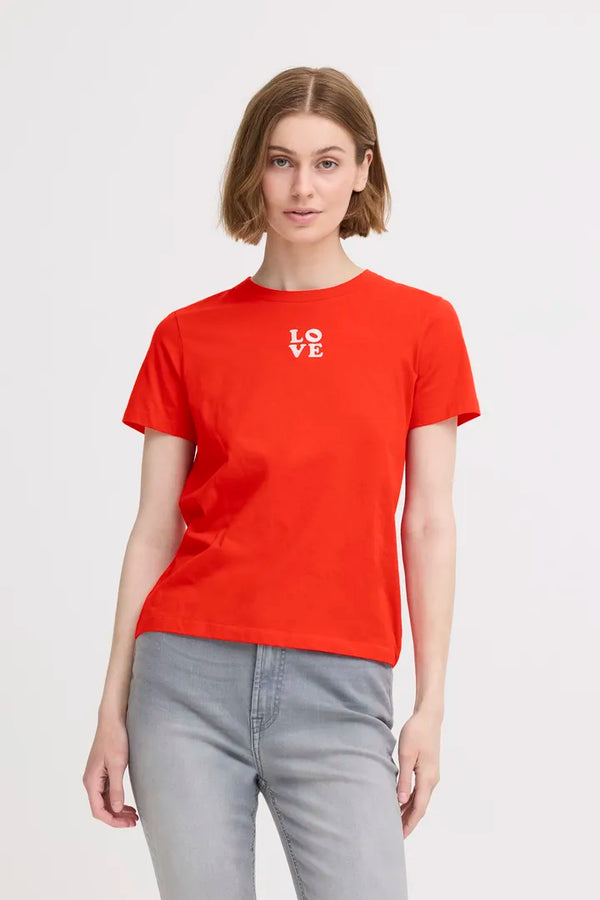Ichi Camino Short Sleeved T-shirt, Fiery Red, EvaLucia Boutique, Perth, Scotland